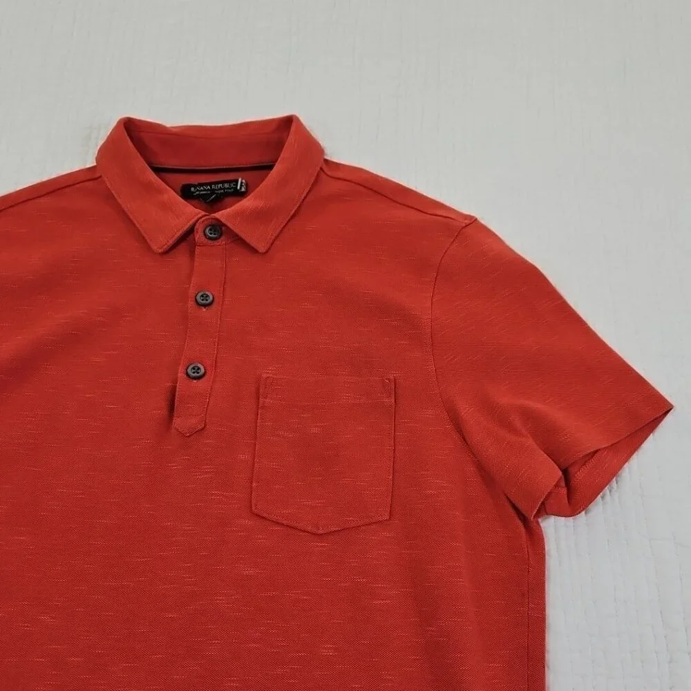 Banana Republic Performance‎ Pique Polo Men's Medium Orange Slubby Cotton EUC LN